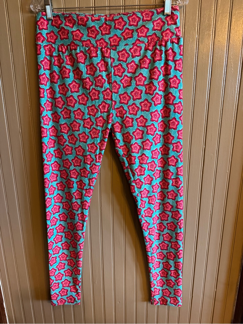New LuLaRoe Pink and Teal Star/floral -Pattern Leggings tall curvy